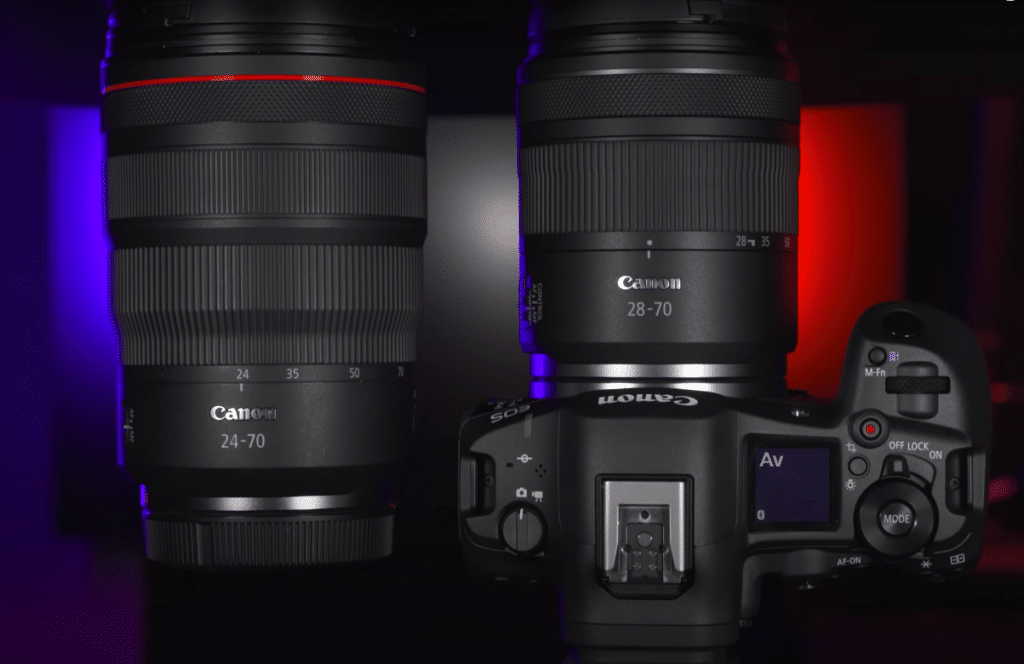 Comparatif de la taille des objectifs Canon RF 24-70mm f2.8 vs 28-70mm f2.8