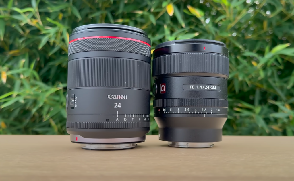 Différences de taille et compacité entre l'objectif Canon RF 24mm f1.4 et le Sony 